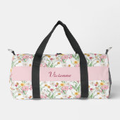 Rosa grüne Wasserfarbe Wildblumen-Monogramm Duffle Bag (Vorderseite)