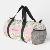 Rosa grüne Wasserfarbe Wildblumen-Monogramm Duffle Bag (Rechte Ecke)