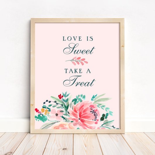 Rosa grüne Wasserfarben Blütenfarben Süße Vorliebe Poster