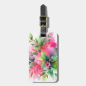 Rosa Grüne Wasserfarben-Botanik-Blüte Gepäckanhänger (Vorderseite vertikal)