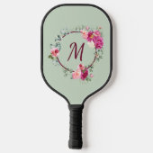 Rosa + Grüne Wasserfarbenmonogramm Pickleball Schläger (Rückseite)