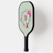 Rosa + Grüne Wasserfarbenmonogramm Pickleball Schläger (Links)