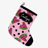 Rosa Grüne Wassermelone Melon Slice Wedge Frucht Großer Weihnachtsstrumpf (Vorderansicht (hängend))
