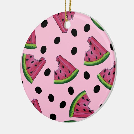 Rosa Grüne Wassermelone Melon Slice Wedge Frucht Keramik Ornament (Links)