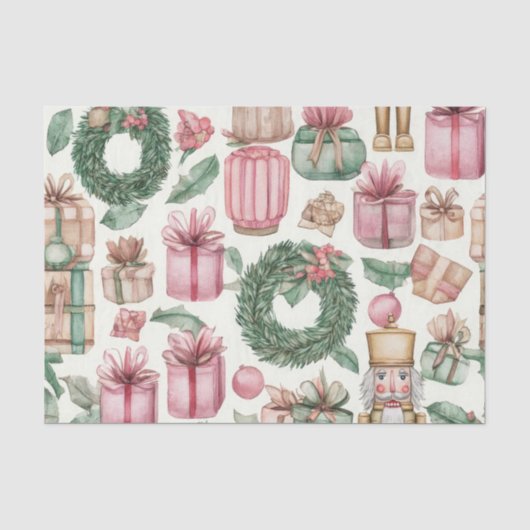 ROSA & GRÜNE WEIHNACHTS-NUSSknacker-FIGUREN Seidenpapier (Vorderseite)