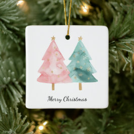 Rosa Grüne Weihnachtsbäume Keramikornament