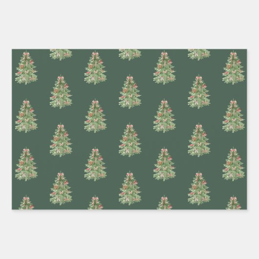 Rosa Grüne Weihnachtsbaumen Bow Geschenkpapier Set (Vorderseite 2)