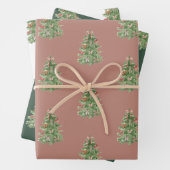 Rosa Grüne Weihnachtsbaumen Bow Geschenkpapier Set (Beispiel)