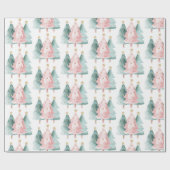 Rosa Grüne Weihnachtsbaumen Gold Stars Geschenkpapier (Flach)