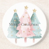 Rosa Grüne Weihnachtsbaumen Gold Stars Getränkeuntersetzer (Vorne)