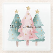 Rosa Grüne Weihnachtsbaumen Gold Stars Glasuntersetzer (Vorderseite)