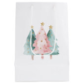 Rosa Grüne Weihnachtsbaumen Gold Stars Mittlere Geschenktüte (Rückseite)