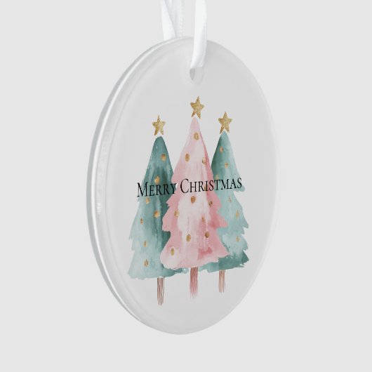 Rosa Grüne Weihnachtsbaumen Gold Stars Ornament (Vorderseite)