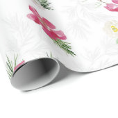 Rosa, grüne, weiße Blume Geschenkpapier (Rolleneckpunkt)