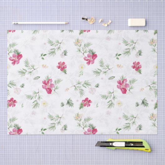 Rosa, grüne, weiße Blume Seidenpapier (Handwerk)