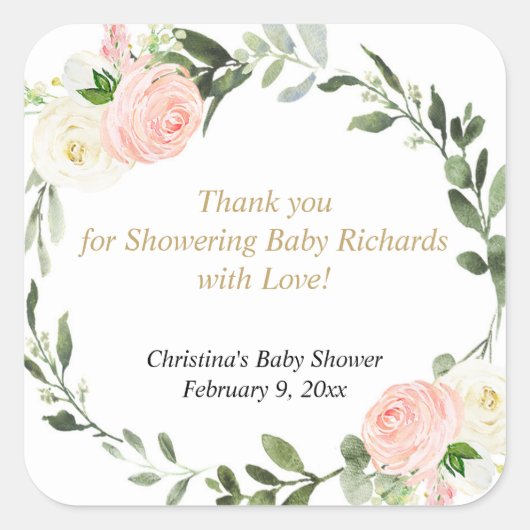 Rosa grüne, weiße, blumenfarbene Wasserfarbe elega Quadratischer Aufkleber (Vorderseite)