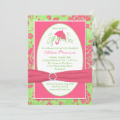 Rosa grüne weiße Blumensippe und Einladung (Stehend Vorderseite)