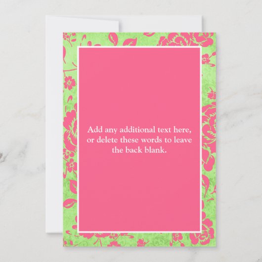 Rosa grüne weiße Blumensippe und Einladung (Rückseite)