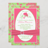 Rosa grüne weiße Blumensippe und Einladung (Vorne/Hinten)