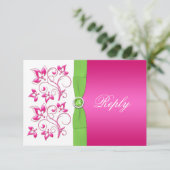 Rosa grüne, weiße Blütenantwort-Karte - DRUCKTES R RSVP Karte (Stehend Vorderseite)