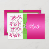 Rosa grüne, weiße Blütenantwort-Karte - DRUCKTES R RSVP Karte (Vorne/Hinten)