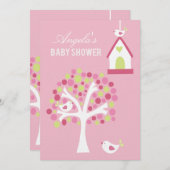 Rosa grüne weiße Vögel & Bäume Babydusche laden ei Einladung (Vorne/Hinten)