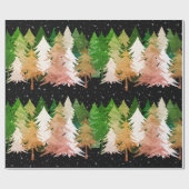 Rosa grüne weiße Weihnachtsbäume Sterne Schwarz Geschenkpapier (Flach)