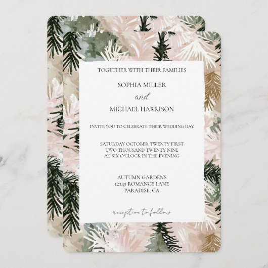 Rosa grüne weiße Weihnachtsbaumen Hochzeit Einladung (Vorne/Hinten)