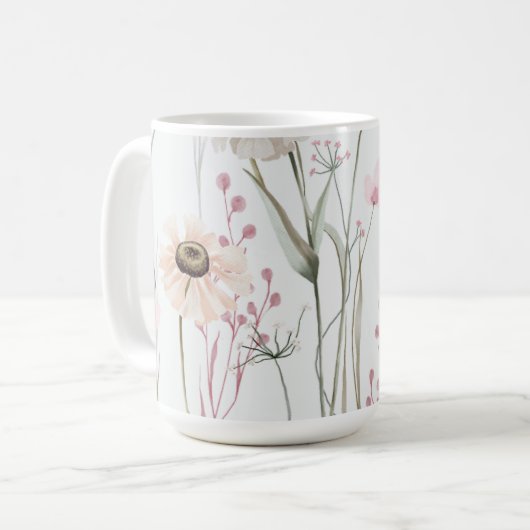 Rosa grüne Wildblume Kaffeetasse (Vorderseite Links)