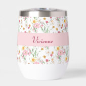 Rosa grüne Wildblumen-Wasserfarbe-Monogramm-Name (Vorderseite)