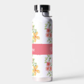 Rosa grüne Wildblumen-Wasserfarbe-Monogramm-Name Trinkflasche (Links)