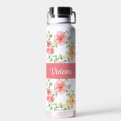 Rosa grüne Wildblumen-Wasserfarbe-Monogramm-Name Trinkflasche (Rückseite)