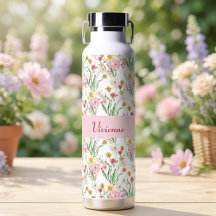 Rosa grüne Wildblumen-Wasserfarbe-Monogramm-Name