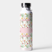 Rosa grüne Wildblumen-Wasserfarbe-Monogramm-Name Trinkflasche (Links)