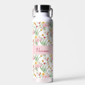 Rosa grüne Wildblumen-Wasserfarbe-Monogramm-Name Trinkflasche (Vorne)