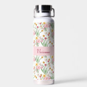 Rosa grüne Wildblumen-Wasserfarbe-Monogramm-Name Trinkflasche (Rückseite)