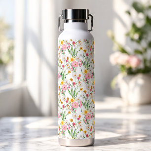 Rosa grüne Wildblumen-Wasserfarbe Trinkflasche