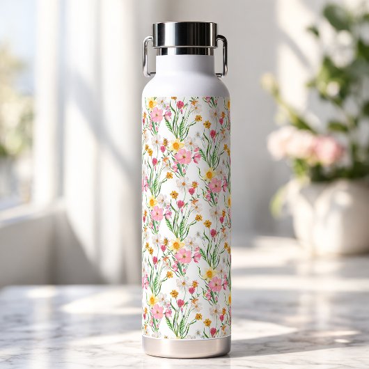 Rosa grüne Wildblumen-Wasserfarbe Trinkflasche