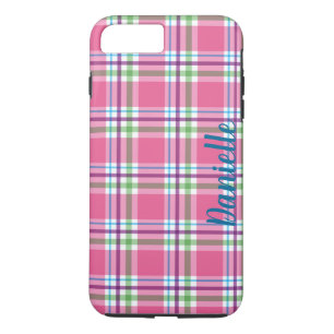 Rosa, grüner, blauer, lila karierter Muster-Name Case-Mate iPhone Hülle