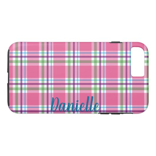 Rosa, grüner, blauer, lila karierter Muster-Name Case-Mate iPhone Hülle (Rückseite (Horizontal))