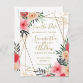 Rosa, grüner Blütengold Ankündigungspostkarte (Vorne/Hinten)