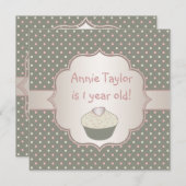 Rosa grüner Cupcake 1. Geburtstag Party Einladung (Vorne/Hinten)