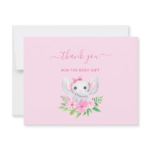 Rosa grüner Elefant Blumen Baby Dankeskarte
