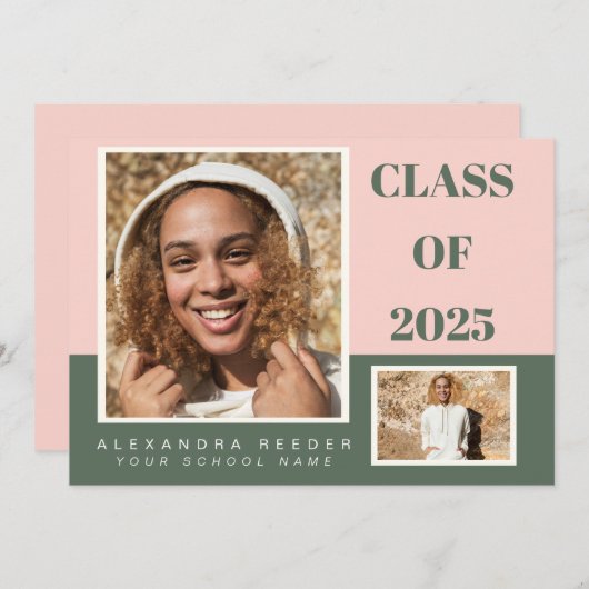 Rosa grüner Farbblock 2 Foto 2022 Abschluss Ankündigung (Vorne/Hinten)