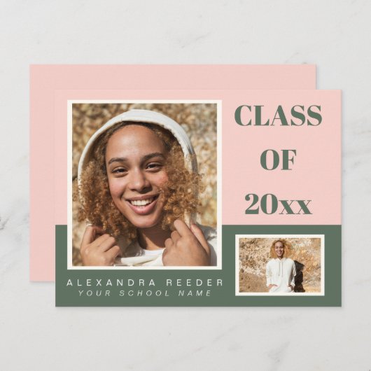 Rosa grüner Farbblock 2 Foto 2022 Abschluss Postkarte (Vorne/Hinten)
