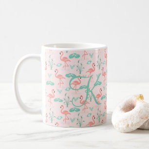 Rosa grüner Flamingo Monogramm tropische Vögel Kaffeetasse