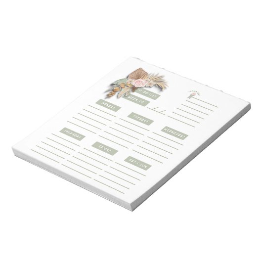 Rosa grüner Floral Boho Weekly Planer Organisator Notizblock (Rotiert)