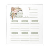 Rosa grüner Floral Boho Weekly Planer Organisator Notizblock (Vorderseite)