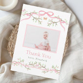 Rosa & Grüner Frühlingspark 1. Geburtstag Foto Dankeskarte