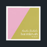 rosa grüner geometrischer Farbblock Bat Mitzvah Serviette<br><div class="desc">Modernes rosa und grün gestrichenes Bat Mitzvah Napkins</div>